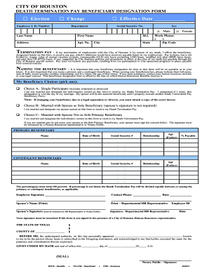 City of Houston Death Termination Pay Beneficiary Designation Form