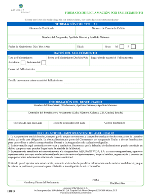 FORMATO DE RECLAMACIÓN POR FALLECIMIENTO