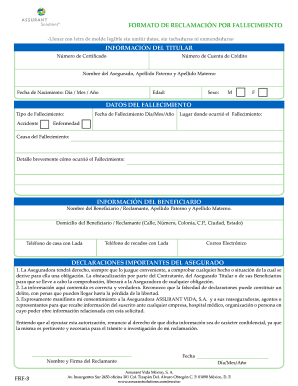 FORMATO DE RECLAMACIÓN POR FALLECIMIENTO
