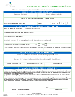 Formato de Reclamación por Pérdidas Orgánicas