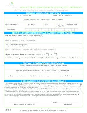 FORMATO DE RECLAMACIÓN POR INCAPACIDAD TOTAL PERMANENTE