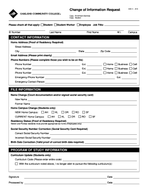 Change of Information Request Form