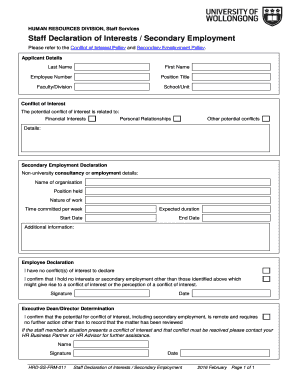 Staff Declaration of Interests / Secondary Employment