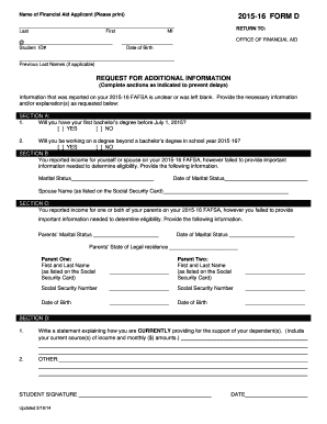 2015-16 Financial Aid Additional Information Form