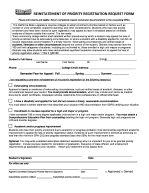 Reinstatement of Priority Registration Request Form