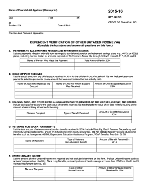 2015-16 Dependent Verification of Other Untaxed Income Form