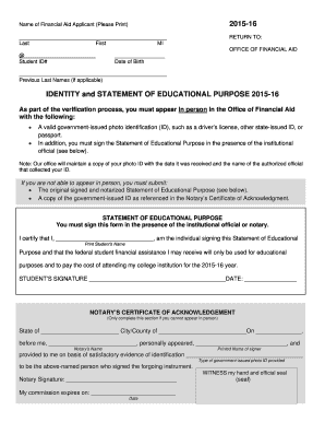 2015-16 Financial Aid Statement of Educational Purpose