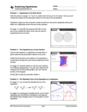 Exploring Hyperbolas Worksheet