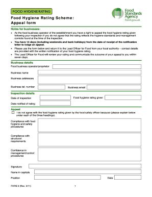 Food Hygiene Rating Appeal Form