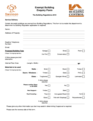 UK Building Regulations Exemption Enquiry Form