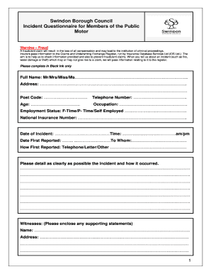 Swindon Borough Council Incident Questionnaire