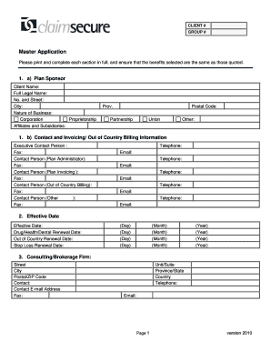 Master Application for Employee Benefits
