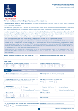 UK Student Visitor Visa Application Form VAF1D