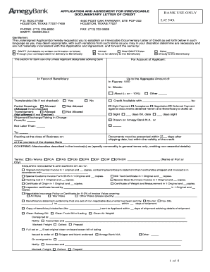 Application and Agreement for Irrevocable Documentary Letter of Credit