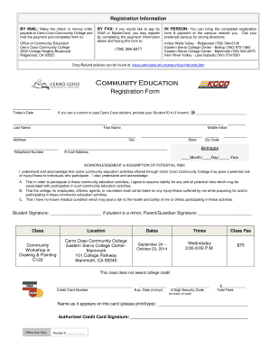 Cerro Coso Community College Registration Form