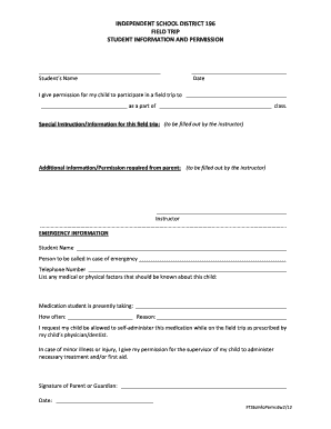 Field Trip Permission Form