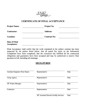 Certificate of Final Acceptance
