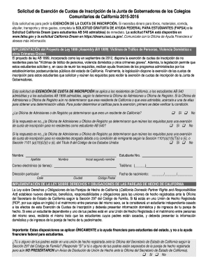 Solicitud de Exención de Cuotas de Inscripción de la Junta de Gobernadores de los Colegios Comunitarios de California