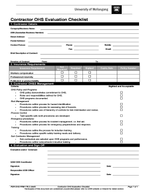 OHS Tender Evaluation Checklist for Contractors