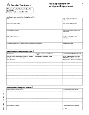 Swedish VAT and Employer Registration Form for Foreign Entrepreneurs