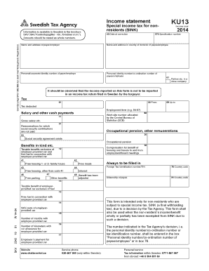 Income statement KU13 residents SINK 2014 - Skatteverket