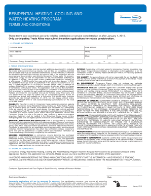 Residential Heating Cooling Water Heating Program Terms and Conditions