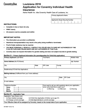 Louisiana Individual Health Insurance Application