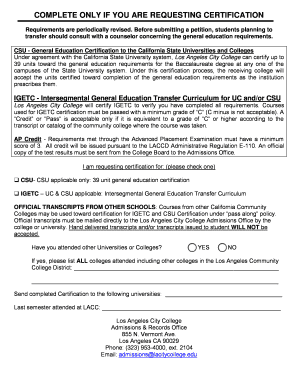 CSU General Education Certification Request
