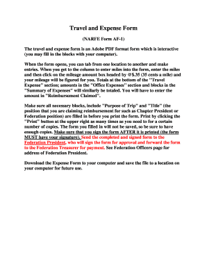 NARFE Travel and Expense Form