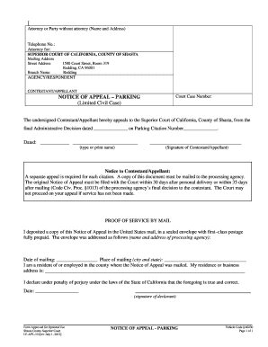 Notice of Appeal - Parking