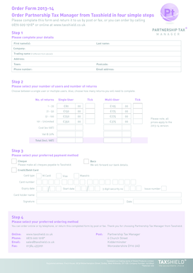 Order Form 2013-14 Order Partnership Tax Manager from - taxshield co