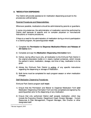 Elmhurst Park District Medication Dispensing Permission