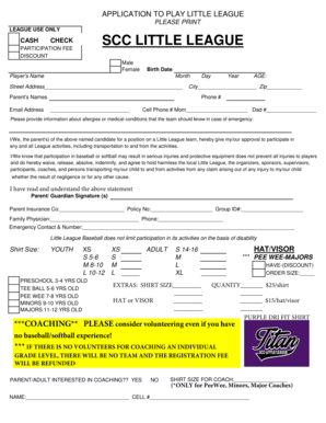 Little League Participation Application Form