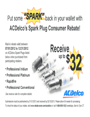 ACDelco Spark Plug Consumer Rebate Form