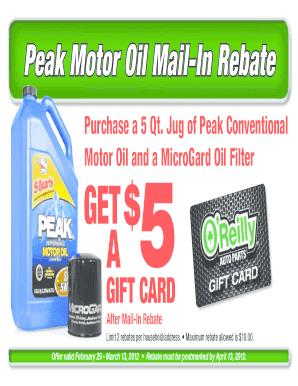 Peak Motor Oil Mail-In Rebate Form
