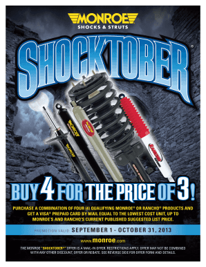 Monroe Shocktober Buy 4 for the Price of 3 Rebate Form