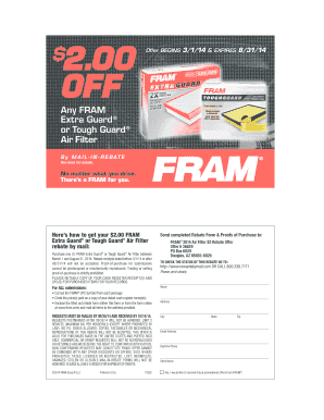 FRAM Air Filter Rebate Form