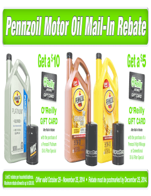 Pennzoil Motor Oil Mail-In Rebate Form