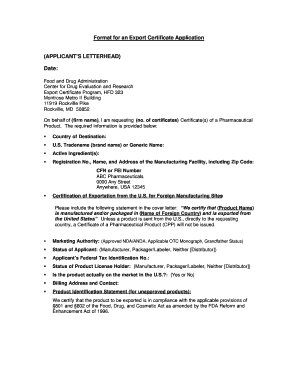 Export Certificate Application for Pharmaceutical Products