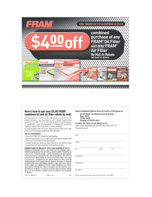 FRAM Oil and Air Filter Rebate Form