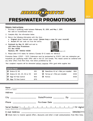 Minn Kota 2011 Motor Rebate Form
