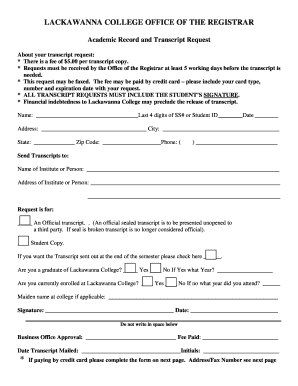Lackawanna College Academic Record and Transcript Request