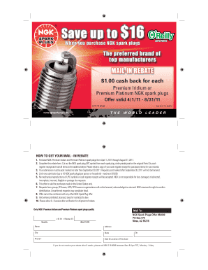 NGK Spark Plugs Mail-In Rebate Form