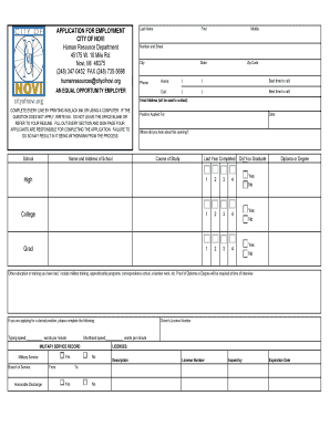 City of Novi Employment Application