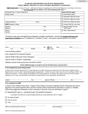 Alabama Child Abuse/Neglect Central Registry Clearance Request