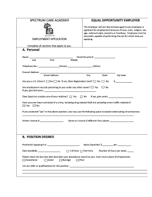 Spectrum Care Academy Employment Application