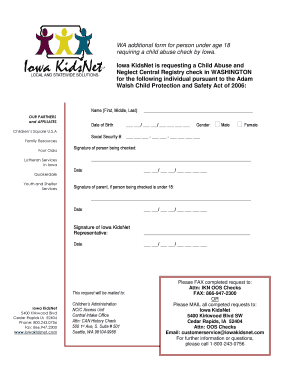 Washington Child Abuse Check Form for Minors