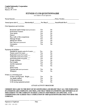 Fitness Club Questionnaire