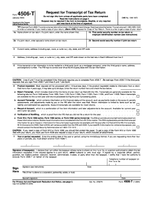 IRS Form 4506-T Request for Transcript of Tax Return