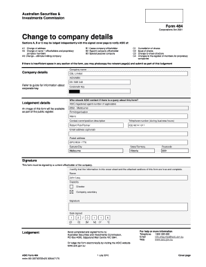 ASIC Form 484 - Change to Company Details